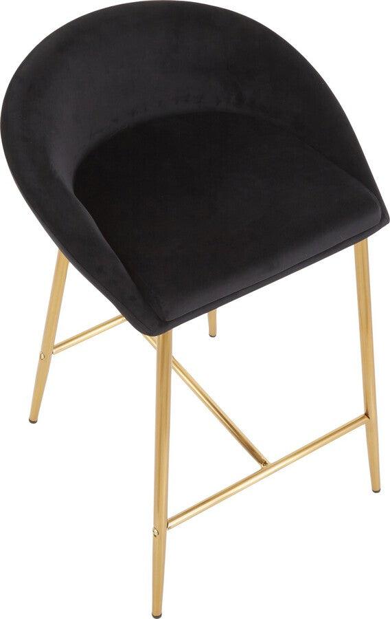 Lumisource Barstools - Matisse Glam 26" Counter Stool with Gold Frame and Black Velvet - Set of 2