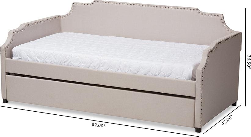 Wholesale Interiors Daybeds - Ally Modern and Contemporary Beige Fabric Twin Size Daybed with Roll Out Trundle Bed