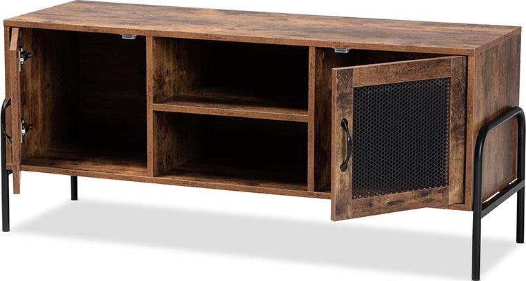 Wholesale Interiors TV & Media Units - Valeska Modern Industrial Walnut Brown Finished Wood and Black Metal 2-Door TV Stand