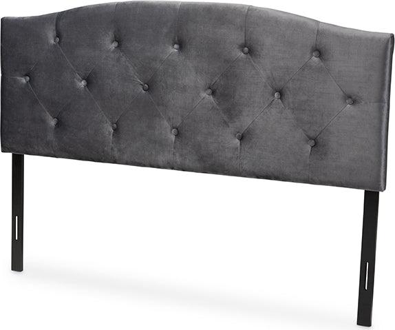 Wholesale Interiors Headboards - Leone Grey Velvet Fabric Upholstered Queen Size Headboard