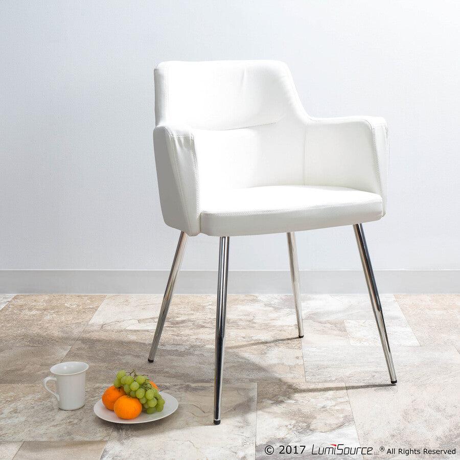 Lumisource Dining Chairs - Andrew Contemporary Dining/Accent Chair in Chrome & White Faux Leather - Set of 2