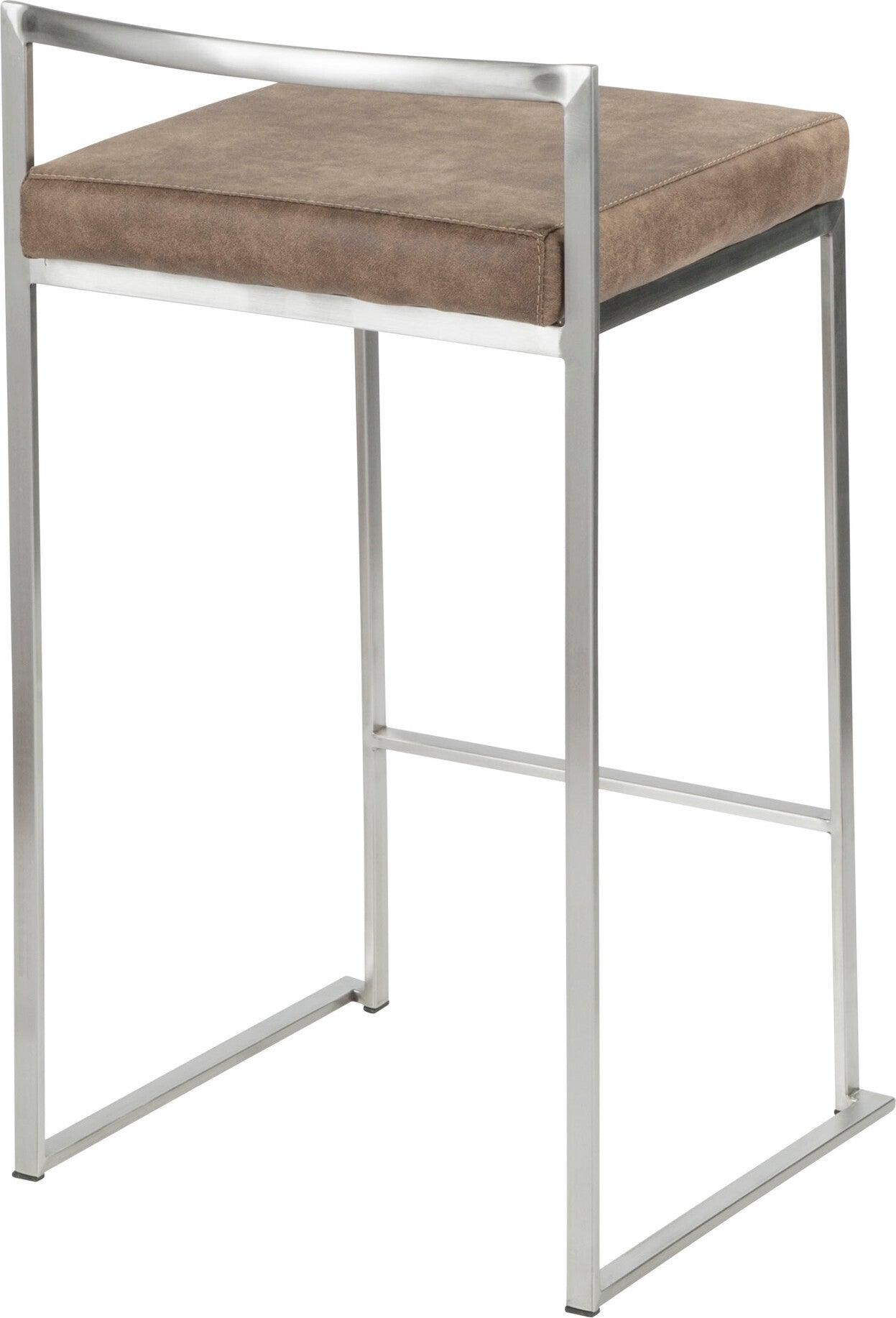 Lumisource Barstools - Fuji Stacker Counter Stool (Set of 2) Stainless Steel & Brown Cowboy
