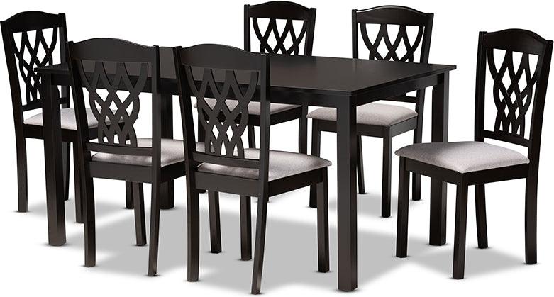 Wholesale Interiors Dining Sets - Salem Grey Fabric Upholstered and Dark Brown Finished Wood 7-Piece Dining Set