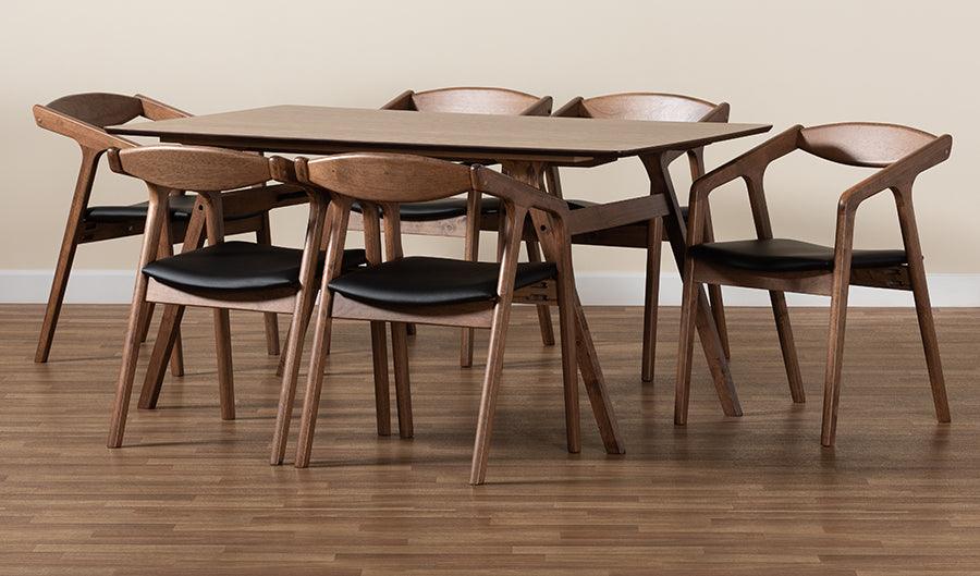 Wholesale Interiors Dining Sets - Harland Black Faux Leather Upholstered and Walnut Brown Finished Wood 7-Piece Dining Set