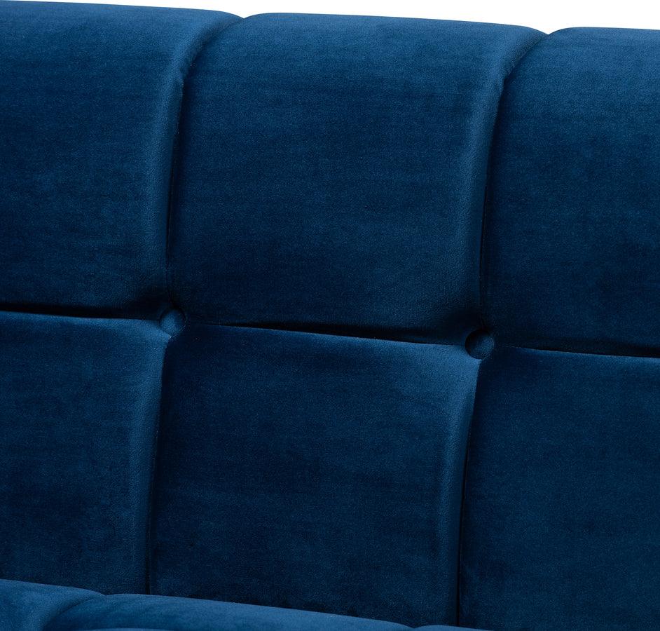 Wholesale Interiors Sofas & Couches - Loreto Glam and Luxe Navy Blue Velvet Fabric Upholstered Brushed Gold Finished Sofa