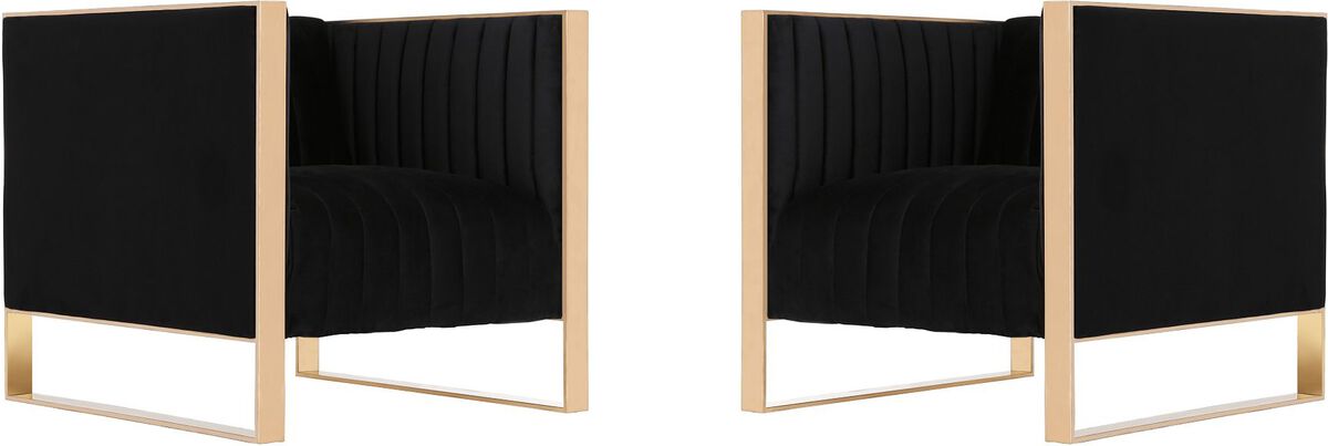 Manhattan Comfort Accent Chairs - Trillium Black and Rose Gold Velvet Accent Chair (Set of 2)