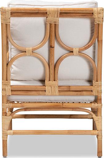 Wholesale Interiors Accent Chairs - Brandon Modern Bohemian White Fabric Upholstered and Natural Brown Rattan Armchair