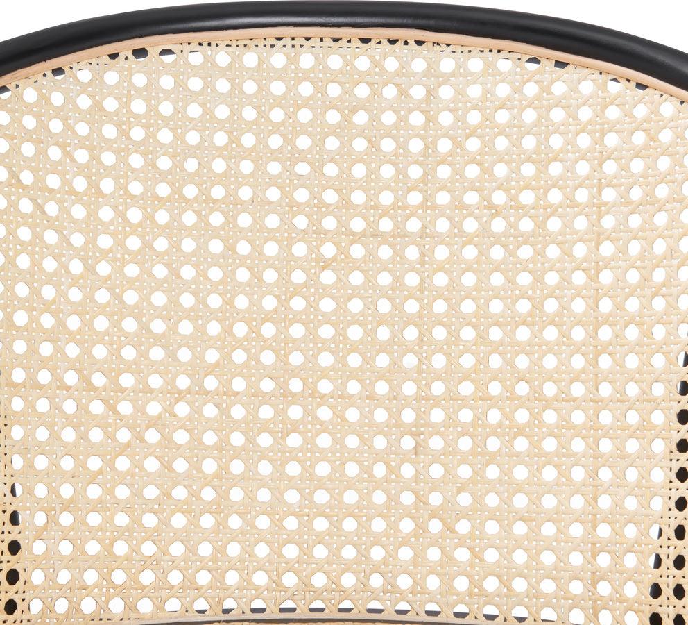 Euro Style Dining Chairs - Elsy Armchair in Black with Natural Rattan Seat