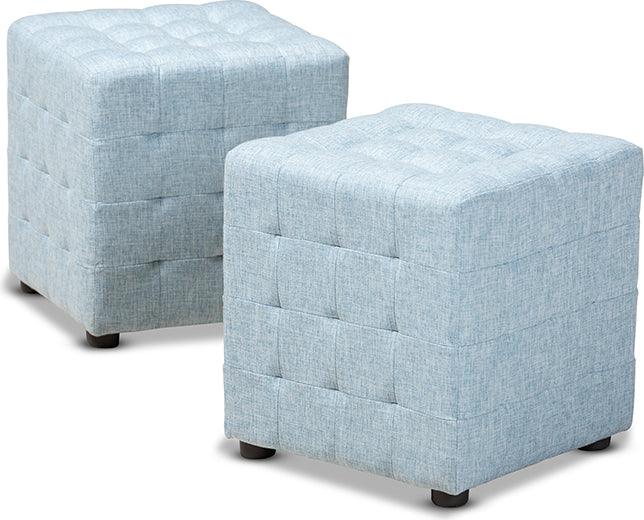 Wholesale Interiors Ottomans & Stools - Elladio Modern And Contemporary Light Blue Fabric Upholstered Tufted Cube Ottoman Set Of 2