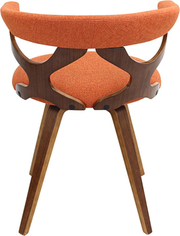 Lumisource Dining Chairs - Gardenia Mid-century Modern Dining/Accent Chair with Swivel in Walnut Wood and Orange Fabric