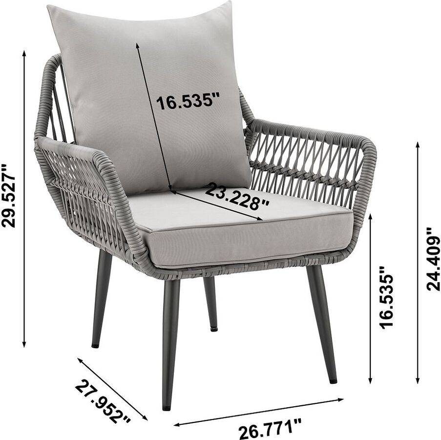 Manhattan Comfort Outdoor Conversation Sets - Cannes Patio 2- Person Seating Group with End Table with Grey Cushions