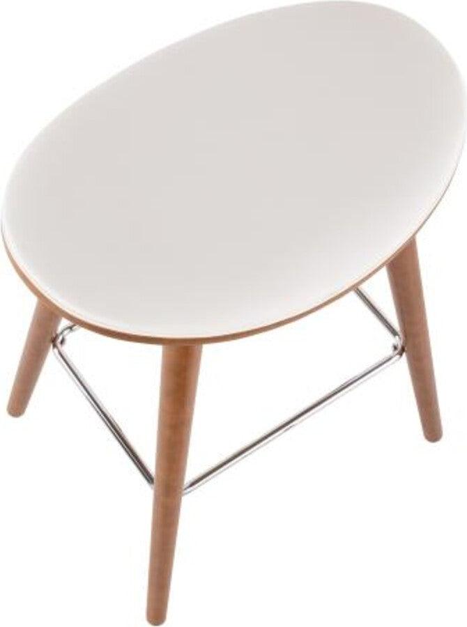 Lumisource Barstools - Saddle 26" Mid-Century Modern Counter Stool in Walnut & White Faux Leather - Set of 2