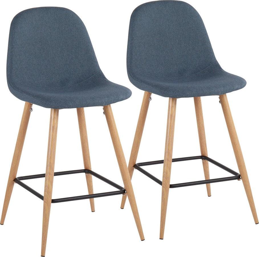 Lumisource Barstools - Pebble Counter Stool In Natural Metal & Blue Fabric (Set of 2)