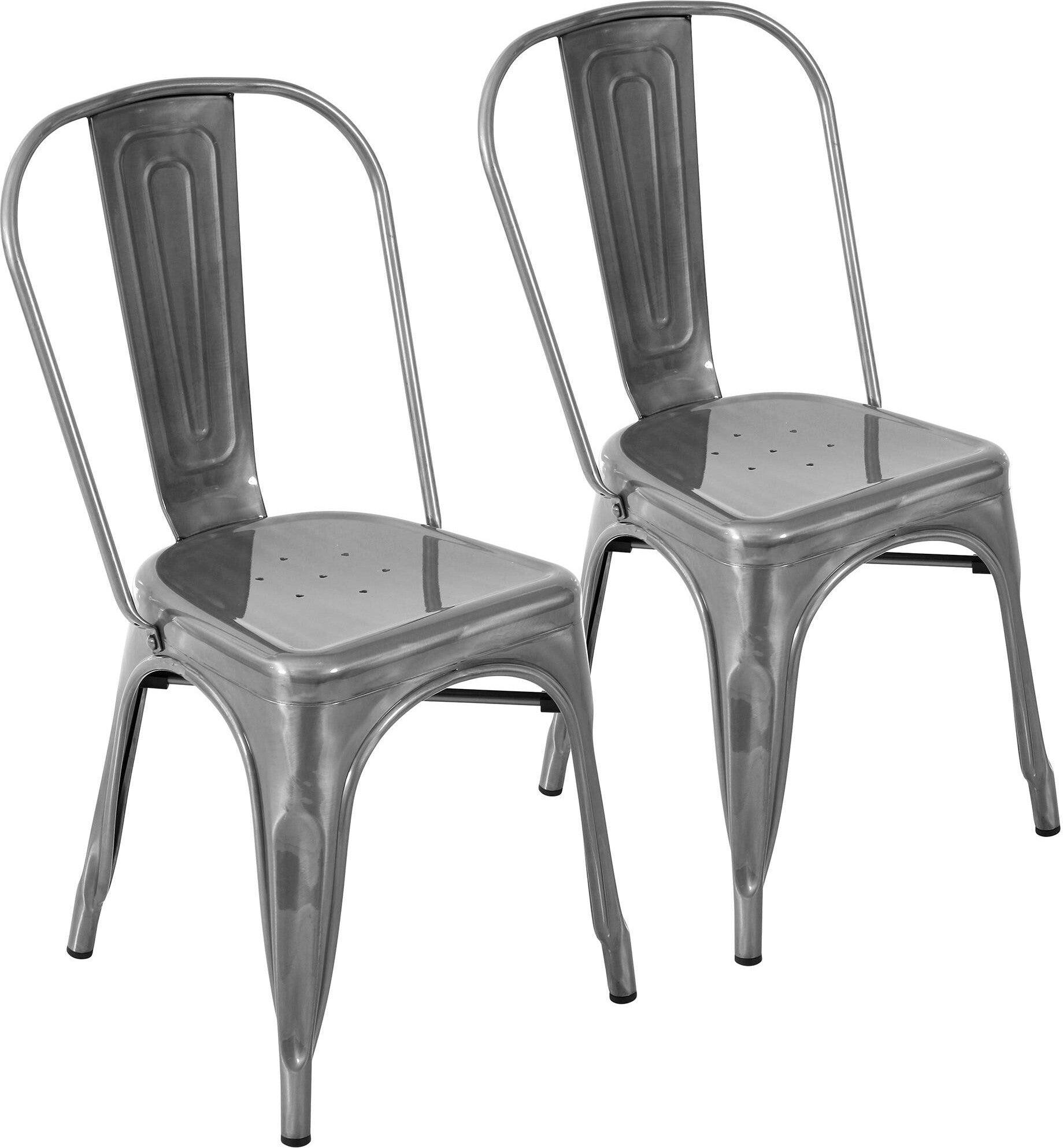 Lumisource Dining Chairs - Oregon Industrial Stackable Dining Chair in Brushed Silver (Set of 2)