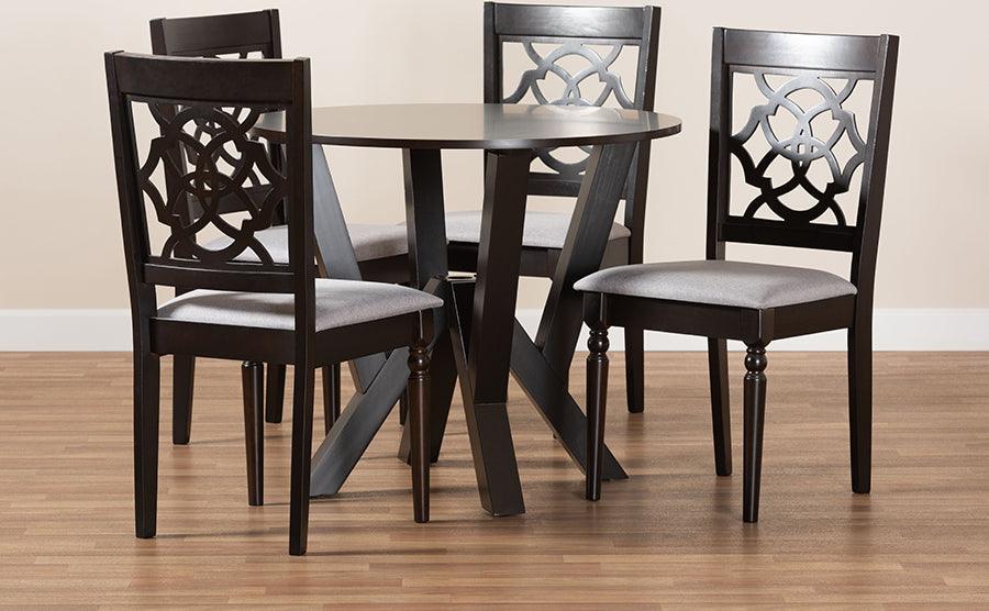 Wholesale Interiors Dining Sets - Alma Grey Fabric Upholstered and Dark Brown Finished Wood 5-Piece Dining Set