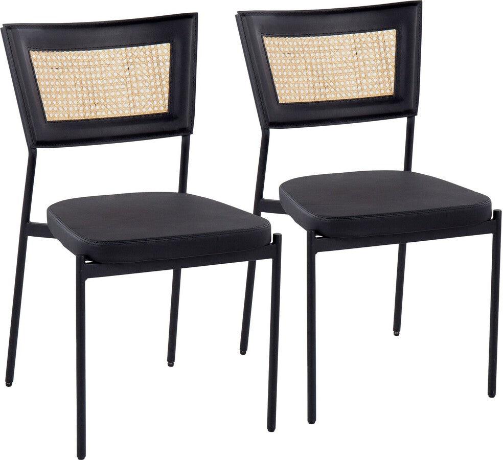 Lumisource Dining Chairs - Rattan Tania Contemporary Dining Chair In Black Metal, Black Faux Leather, & Rattan Back (Set of 2)