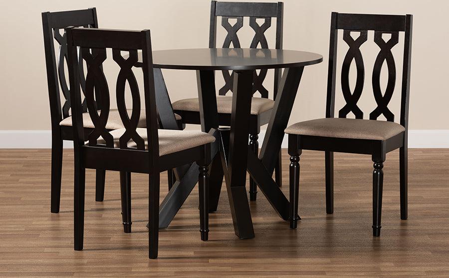 Wholesale Interiors Dining Sets - Anise Sand Fabric Upholstered and Dark Brown Finished Wood 5-Piece Dining Set