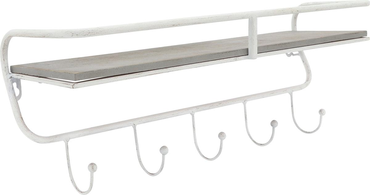 Sagebrook Home Wall Shelves & Ledges - Metal/Wood 20" 5 Hook Wall Shelf, White/Gray