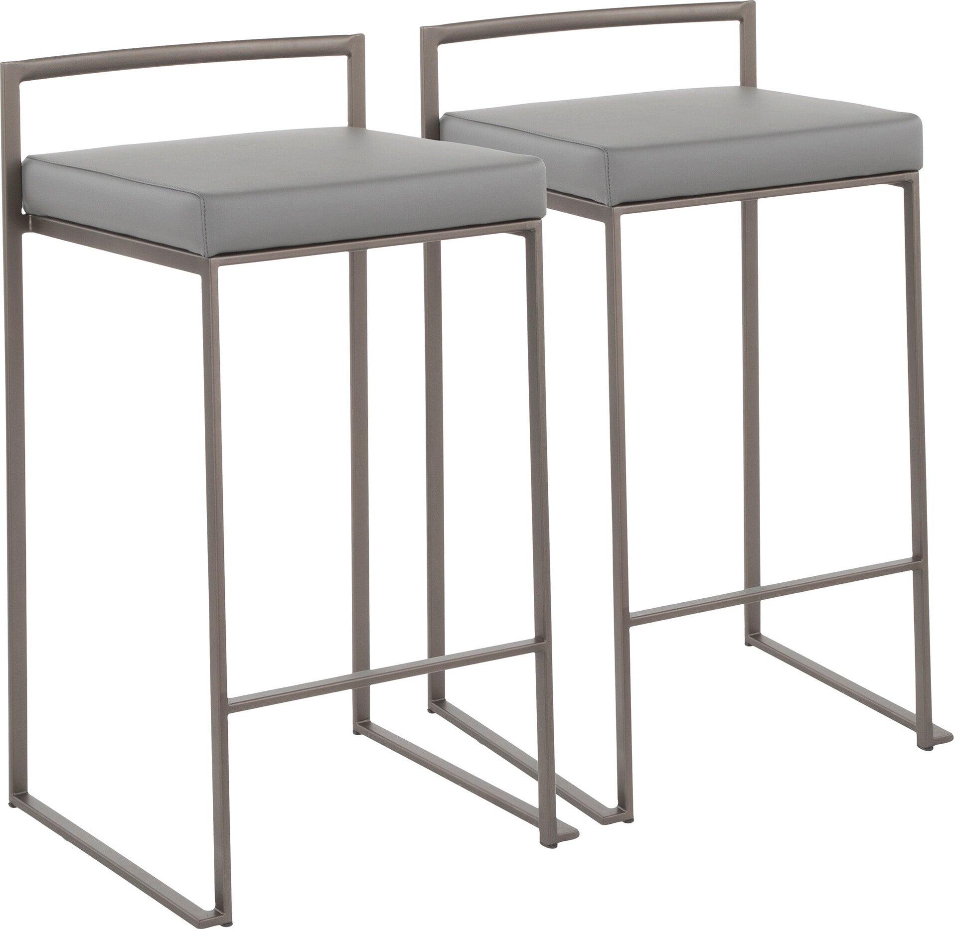 Lumisource Barstools - Fuji Stacker Counter Stool (Set of 2) Antique & Gray PU