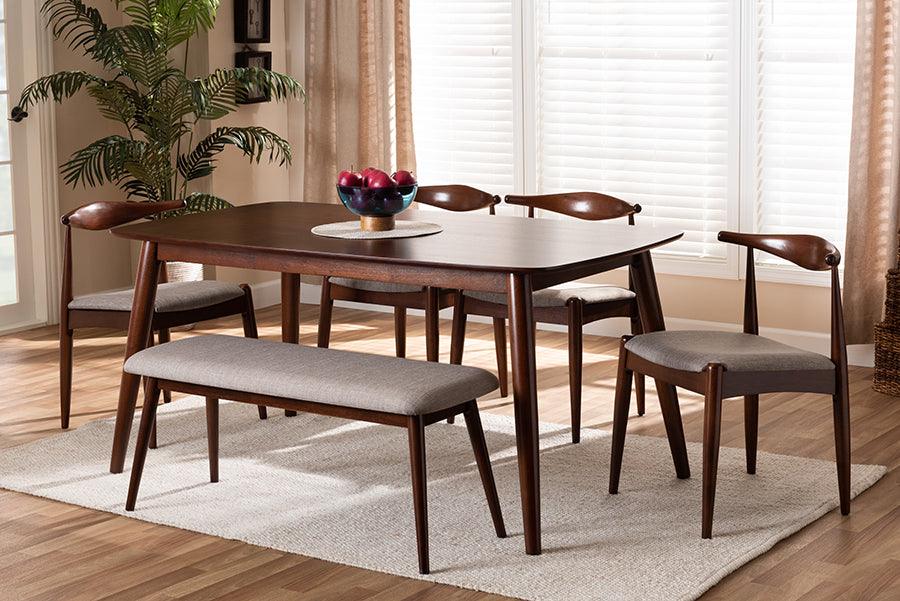Wholesale Interiors Dining Sets - Amato Light Gray Fabric Walnut Finished Wood 6-Piece Dining Set