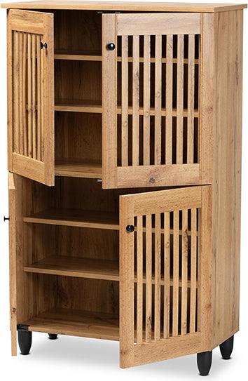 Wholesale Interiors Shoe Storage - Fernanda Oak Brown Finished Wood 4-Door Shoe Storage Cabinet