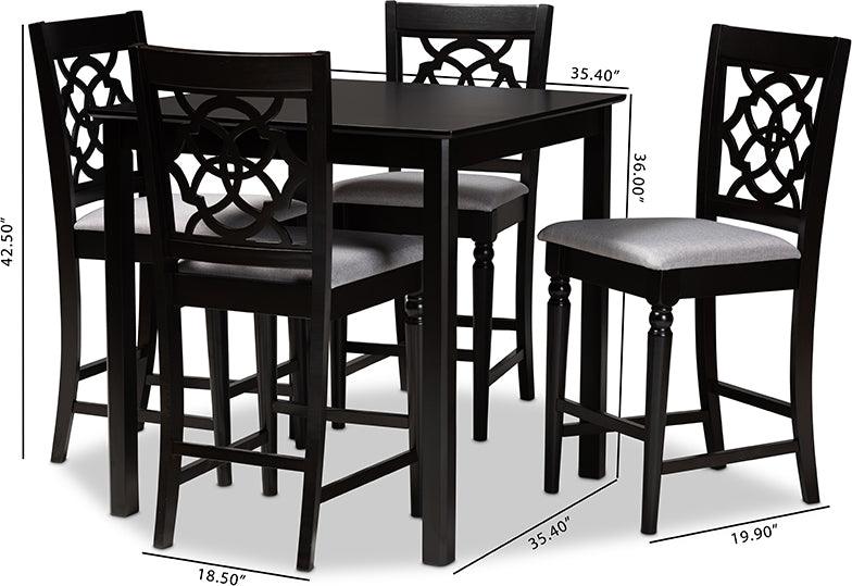Wholesale Interiors Dining Sets - Arden Modern and Contemporary Grey Fabric Upholstered Espresso Brown Finished 5-Piece
