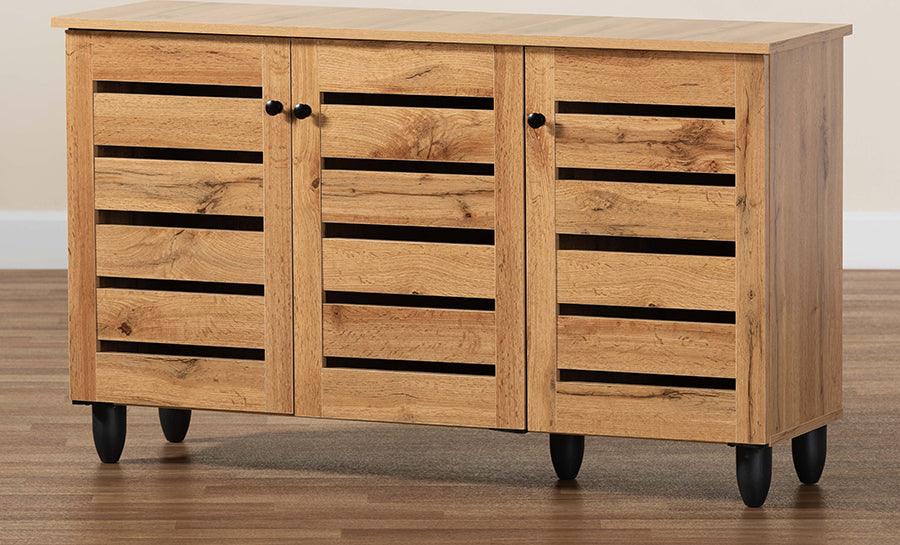 Wholesale Interiors Shoe Storage - Gisela Oak Brown Finished Wood 3-Door Shoe Storage Cabinet