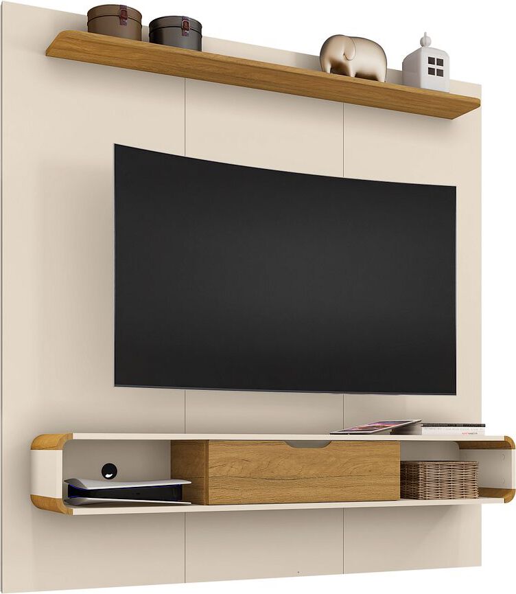 Manhattan Comfort TV & Media Units - Camberly 62.36 Floating Entertainment Center in Off White and Cinnamon