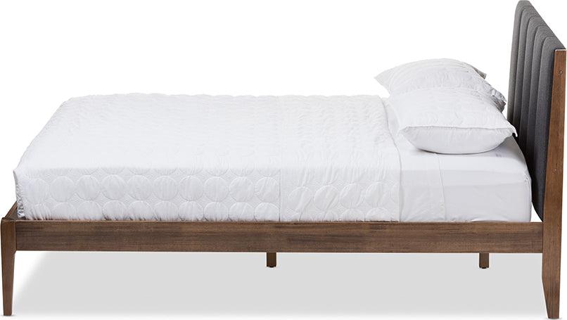 Wholesale Interiors Beds - Ember Mid-Century Dark Grey Fabric And Medium Brown Finish Wood Full Size Platform Bed