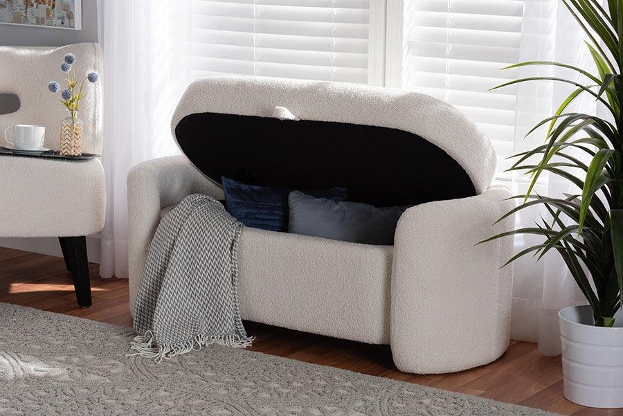 Wholesale Interiors Benches - Oakes Modern and Contemporary Ivory Boucle Upholstered Storage Bench