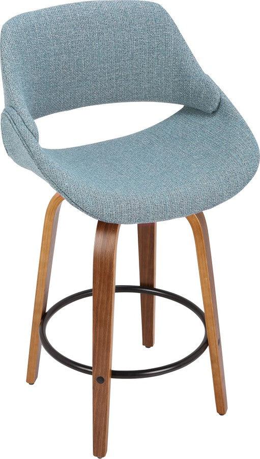 Lumisource Barstools - Fabrico Modern Counter Stool Walnut and Blue Noise Fabric - Set of 2