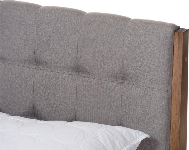 Wholesale Interiors Beds - Clifford Mid-Century Light Grey Fabric and Medium Brown Finish Wood Full Size Platform Bed
