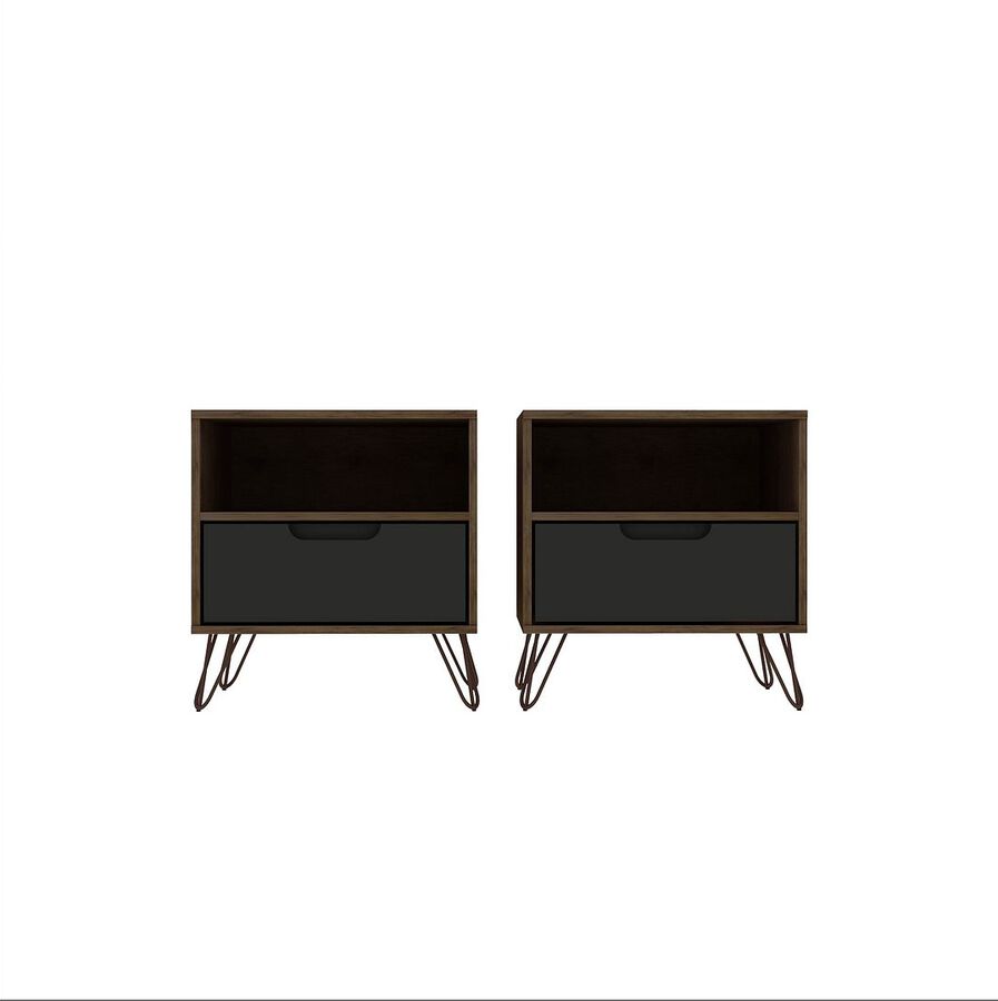 Manhattan Comfort Nightstands & Side Tables - Rockefeller 1-Drawer Nature and Textured Gray Nightstand (Set of 2)