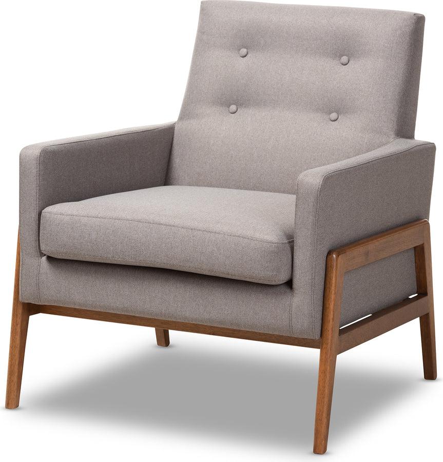 Wholesale Interiors Accent Chairs - Perris Mid-Century Modern Gray Fabric Upholstered Walnut Wood Lounge Chair