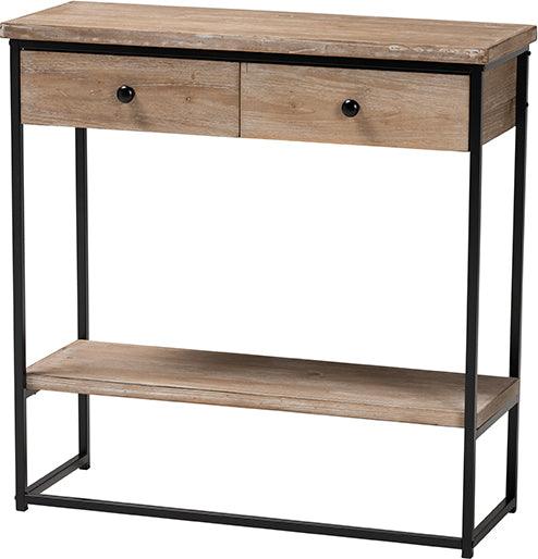 Wholesale Interiors Consoles - Silas Modern Industrial Natural Brown Finished Wood and Black Metal 2-Drawer Console Table