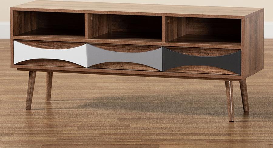 Wholesale Interiors TV & Media Units - Leane Modern and Contemporary Natural Brown and Multi-Colored Wood 3-Drawer TV Stand