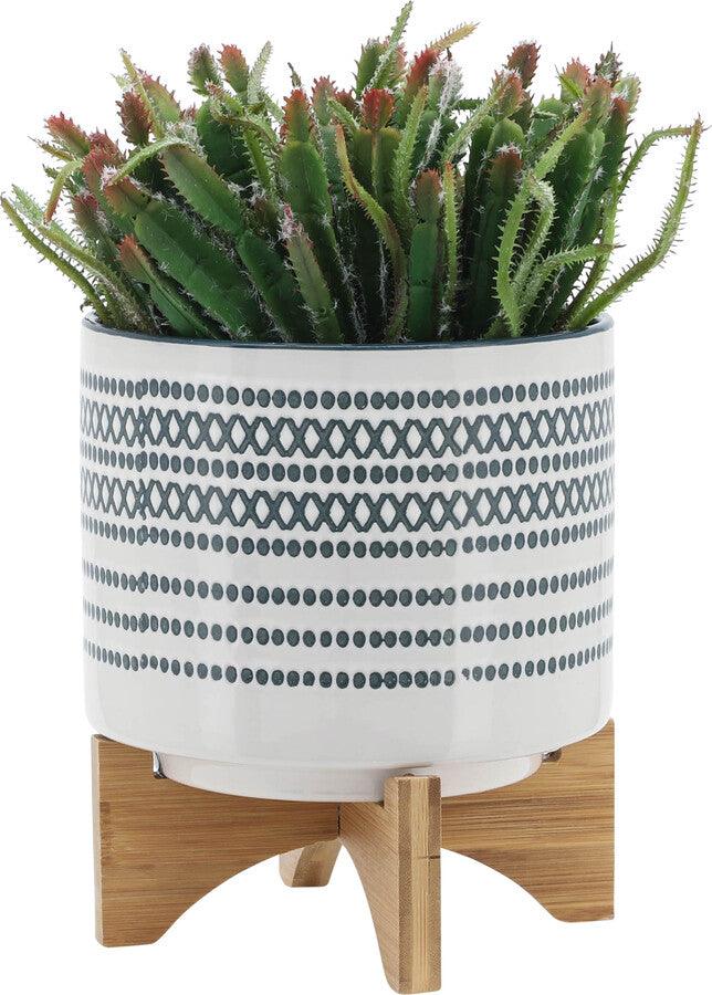 Sagebrook Home Planters - Ceremic Set Of 2 5/8" Planter On Standw/ Dots Blue