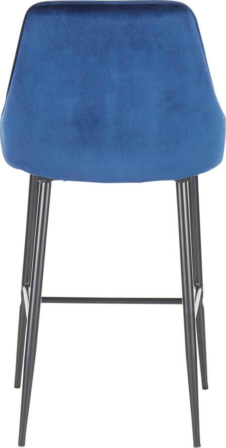 Lumisource Barstools - Marcel Contemporary Counter Stool in Black Metal and Navy Blue Velvet - Set of 2