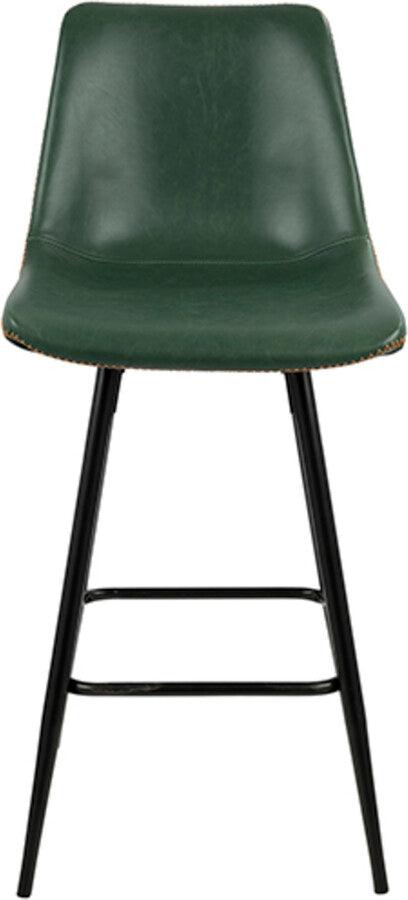 Lumisource Barstools - Durango 26" Contemporary Counter Stool in Black with Green Vintage Faux Leather - Set of 2