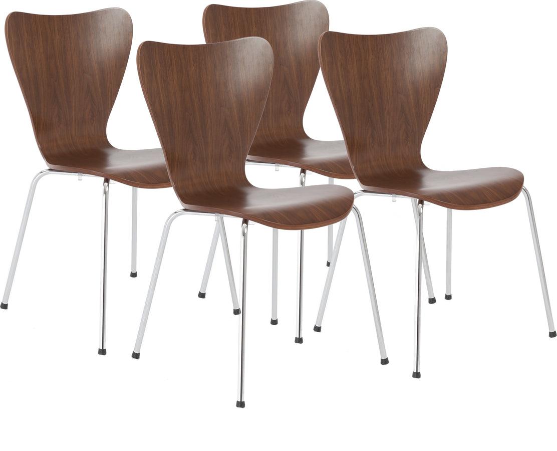 Euro Style Dining Chairs - Tendy Pro Stacking Side Chair in American Walnut with Chrome Legs - Set of 4