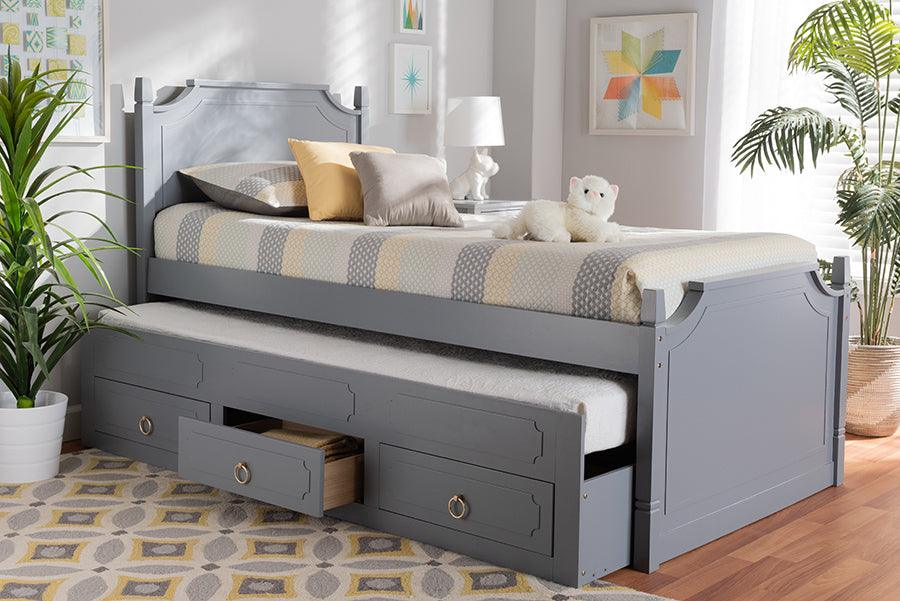 Wholesale Interiors Beds - Mariana Twin Size 3-Drawer Storage Bed with Pull-Out Trundle Bed Gray