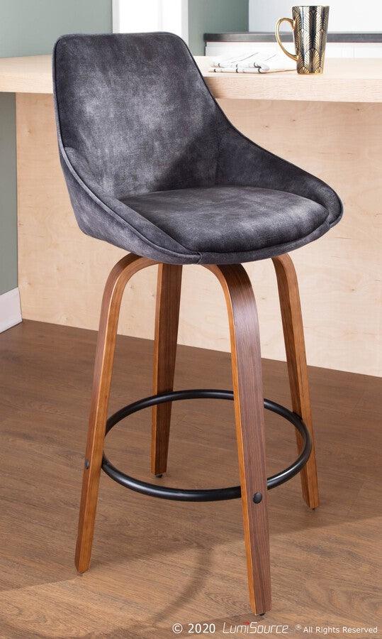 Lumisource Barstools - Diana Contemporary Counter Stool in Walnut Wood and Grey Velvet - Set of 2