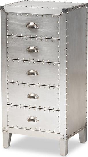 Wholesale Interiors Bedroom Organization - Carel French Industrial Silver Metal 5-Drawer Accent Storage Cabinet