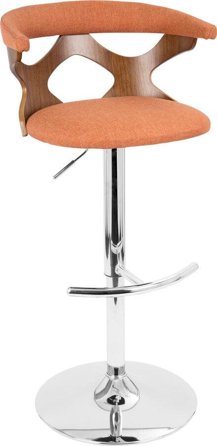 Lumisource Barstools - Gardenia Adjustable Barstool With Swivel In Chrome, Walnut Wood & Orange Fabric (Set of 2)
