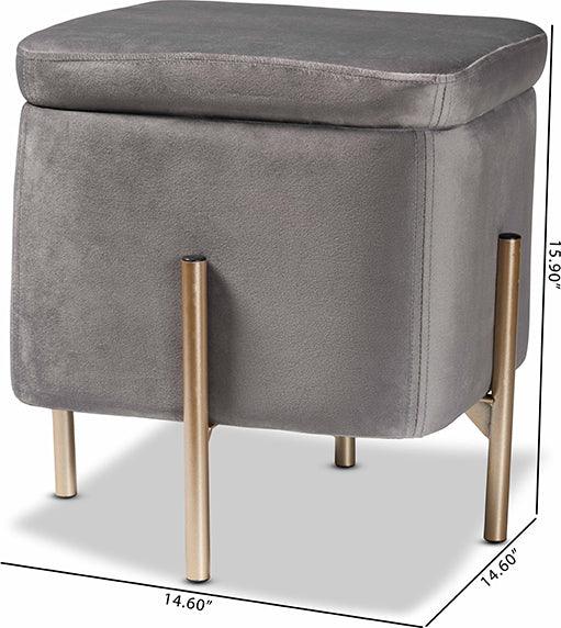 Wholesale Interiors Ottomans & Stools - Aleron Contemporary Glam and Luxe Grey Velvet and Gold Metal Storage Ottoman