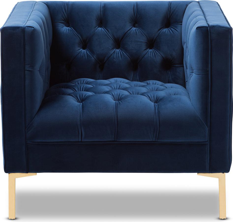 Wholesale Interiors Accent Chairs - Zanetta Luxe and Glamour Navy Velvet Upholstered Gold Finished Lounge Chair