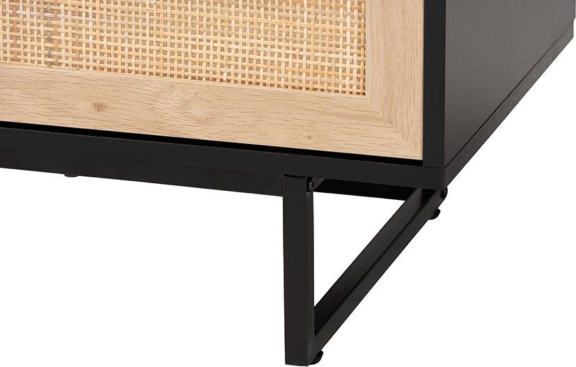 Wholesale Interiors TV & Media Units - Declan Mid-Century Modern Espresso Brown Finished Wood and Natural Rattan 3-Door TV Stand