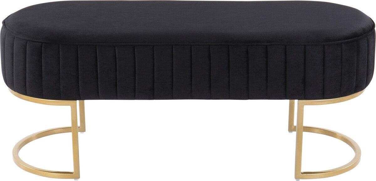 Lumisource Benches - Demi Glam Pleated Bench in Gold Steel and Black Velvet
