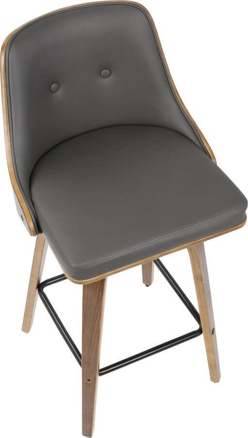 Lumisource Barstools - Gianna 26" Counter Stool In Walnut With Grey Faux Leather (Set of 2)