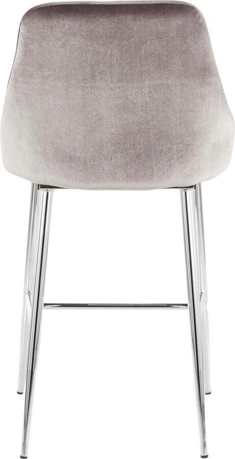 Lumisource Barstools - Marcel Contemporary Counter Stool in Chrome and Silver Velvet - Set of 2